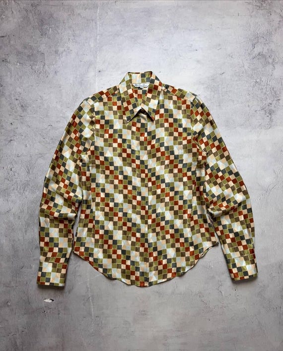 Loro Piana, Vintage Loro Piana Geometric Multicolor Silk Shirt, Premium Italian Tailored Blouse, Women’s Size IT 42 / Small