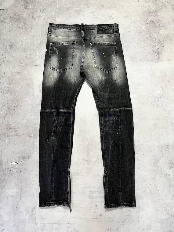 Dsquared2 Slim Distressed Painted Jeans Auth Zip Legs Size 44