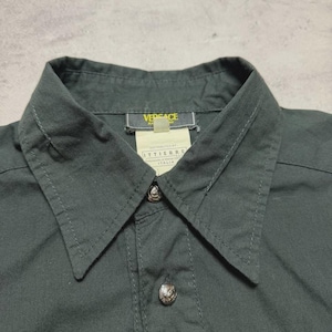 Vtg Versace Jeans Couture Black Shirt, Medusa Head Buttons, Men’s Size L, Made in Italy image 6