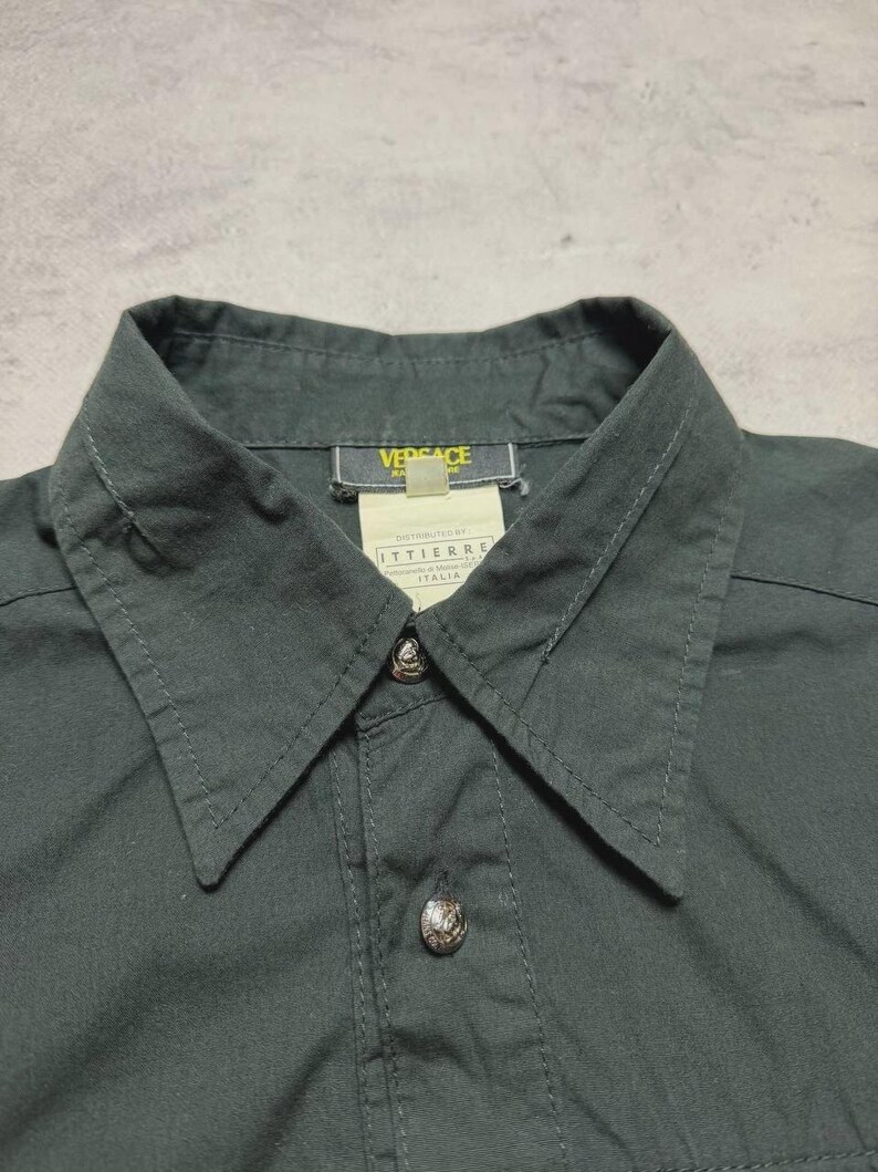 Vtg Versace Jeans Couture Black Shirt, Medusa Head Buttons, Men’s Size L, Made in Italy image 6