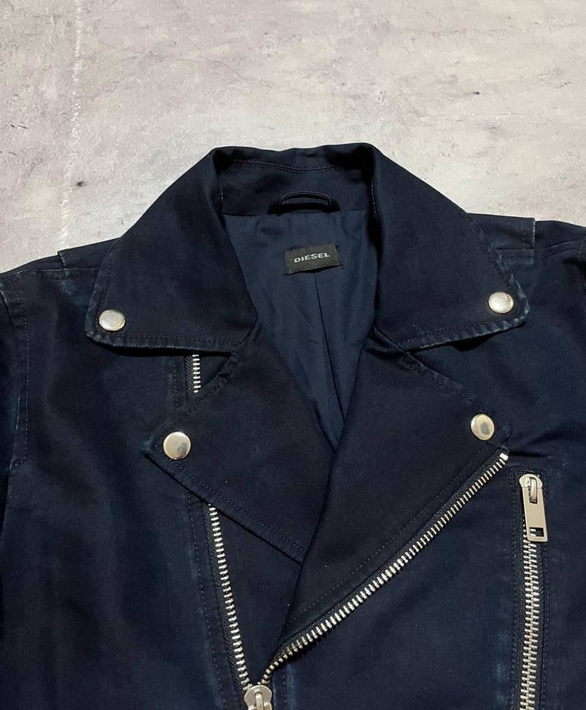 Diesel J-Gibson Denim Biker Moto Men's Jacket Navy Blue Size L, photo 4 sur 5