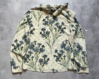 Red Valentino Bow Floral Silk Blouse Shirt Size 42 Women's Beige