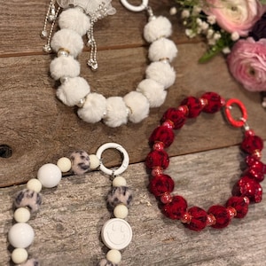 Fuzzy Phone Chain Wristlet | Phone Accessories | Beaded Phone Wristlet | Phone Chain Wrist Bracelet | Phone Strap | Purse Chain | Bag Charm