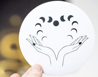 Heart Moon sticker, Phases of the Moon round sticker, moon phase sticker, heart sticker, new moon sticker, moon sticker, moon love sticker