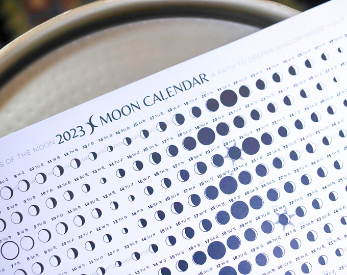 2023 Moon Calendar Black & White, 2023 Wall Calendar, Moon Cycles, Moon