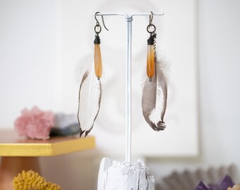 Air of Fire earrings, Agate and feather earrings, bohemian priestess earrings, Knight of Wands Tarot jewelry