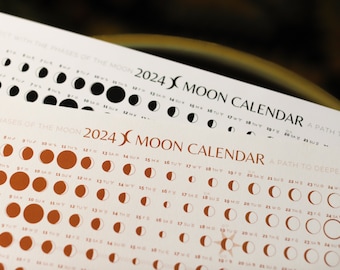 Set of 2 Moon Calendars, Terra Cotta + Noir, Moon Phase Poster, 2024 Moon Calendar with Astrology, 2024 Lunar Calendar, Lunar Phases