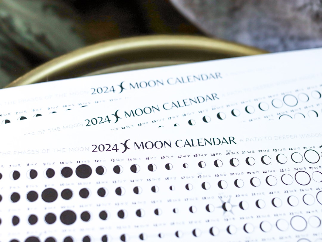 2024 Moon Calendar Poster, Noir Moon Calendar, Moon Calendar With