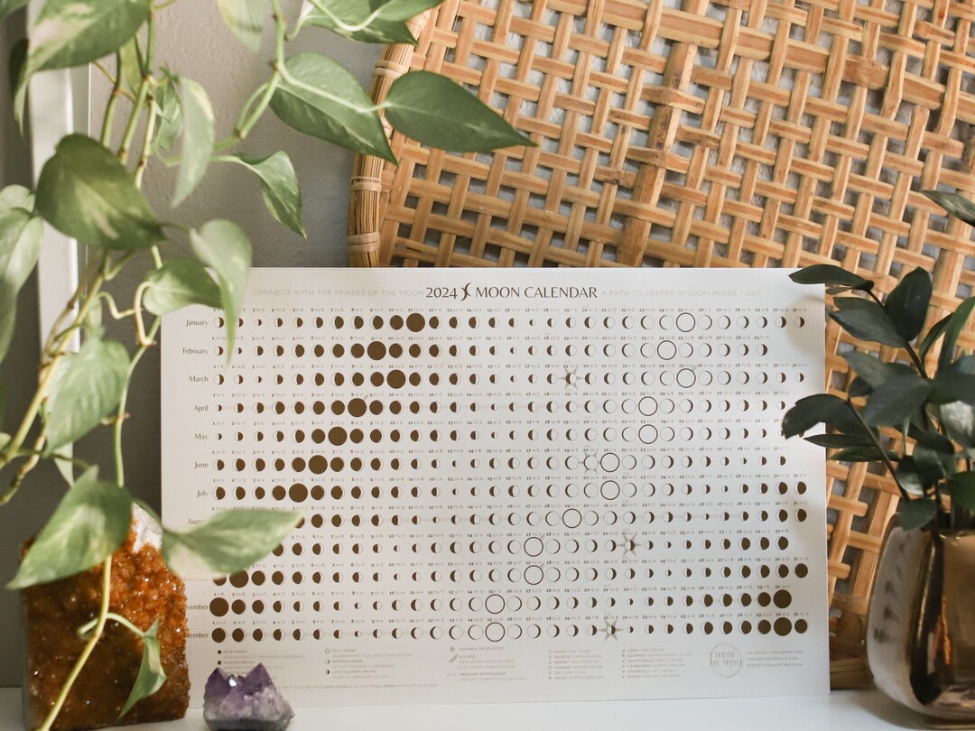 Golden Hour Moon Calendar, 2024 Moon Calendar Poster, Moon Calendar