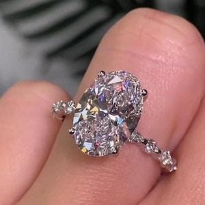 2.5 CT Oval Cut Hidden Halo Pave Ring Moissanite Engagement Ring Gift For Her, Promise Ring, Wedding Ring in Solid Gold Ring