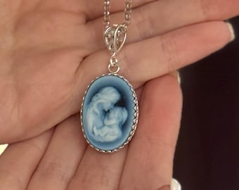 Collar para el Día de la Madre con la imagen de la madre y el niño, regalo para baby shower para mamá primeriza, joyería con camafeo de piedras preciosas.