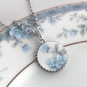 Japanese Porcelain Necklace or Set, Sterling Silver Broken China Jewelry, 20th Anniversary Gift for Wife, Blue Vintage China Jewelry Gift