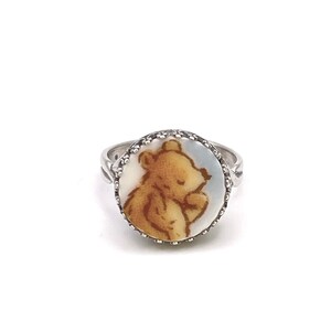 Winnie the Pooh Silver Ring, Vintage Pooh Bear Jewelry, Broken China Jewelry, Adjustable Ring, Unique  Gifts