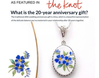 Broken China Necklace Forget Me Not Flower Necklace 20th Anniversary Gift for Wife Repurposed Jewelry