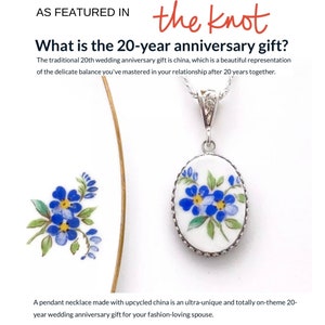 Broken China Necklace Forget Me Not Flower Necklace 20th Anniversary Gift for Wife Repurposed Jewelry image 1