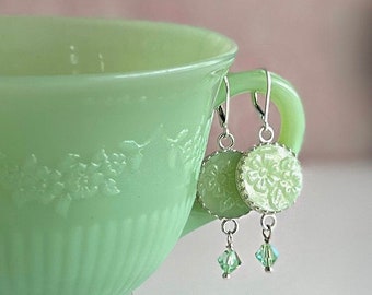 Alice Jadeite Fire King Earrings, Vintage Jadeite Plate, Jadeite Junkies, Broken China Jewelry