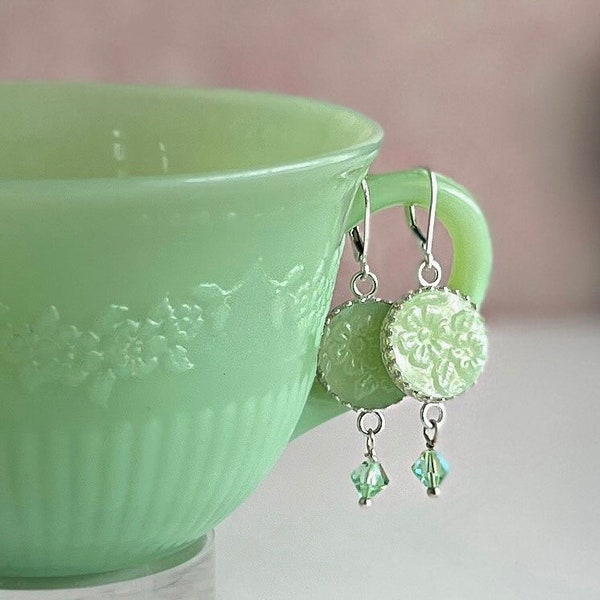 Alice Jadeite Fire King Earrings, Vintage Jadeite Plate, Jadeite Junkies, Broken China Jewelry