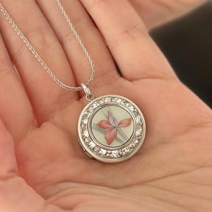 Iris Flower Photo Locket Necklace, Special Love and Friendship Jewelry, Vintage China Gifts for Her