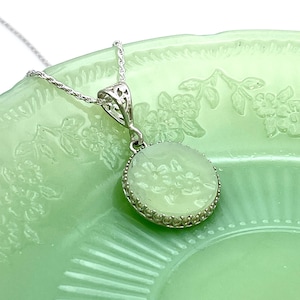 Fire King Alice Jadeite Jewelry Necklace, Sterling Silver, Unique Gift for Women, Broken China Jewelry, Mid Century