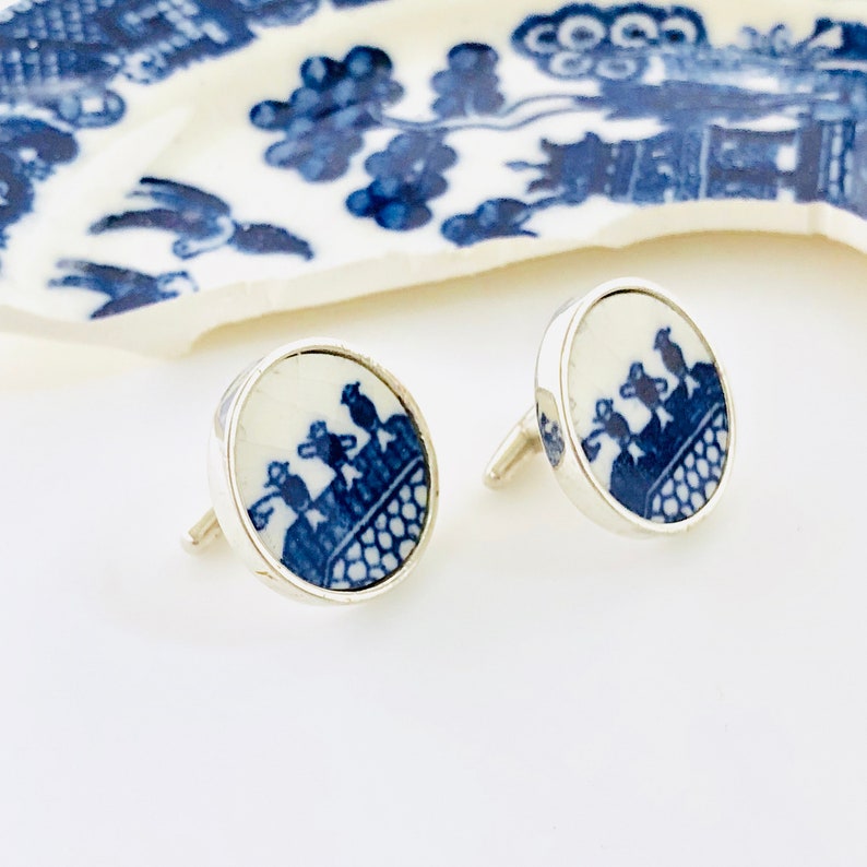 Unique Custom Cufflinks Broken China Jewelry Sterling Silver Cuff Links