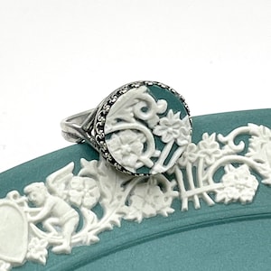 Adjustable Vintage Wedgwood Ring, Broken China Jewelry, Teal Jasperware, Victorian Jewelry, Unique Gifts for Women