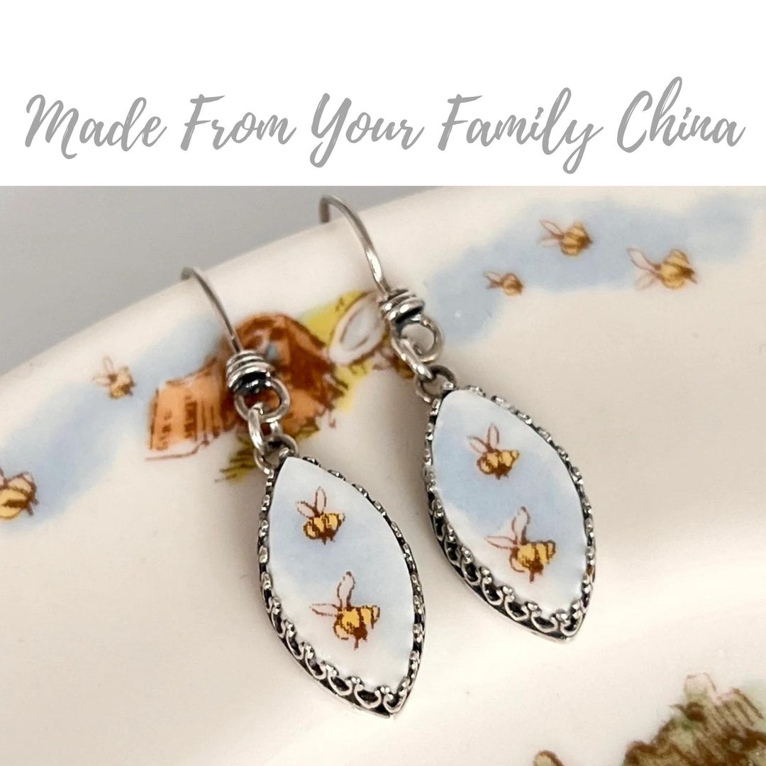 CUSTOM ORDER Pointed Oval China Earrings Broken China Jewelry