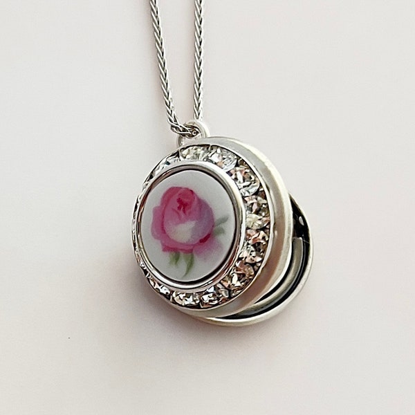 Adjustable Photo Locket Necklace, Romantic  Christmas Gift for Girlfriend, Broken China Jewelry