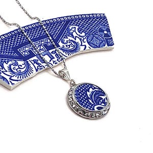 Unique 9th Wedding Anniversary Gift for Wife, Adjustable Blue Willow Necklace, Broken China Jewelry