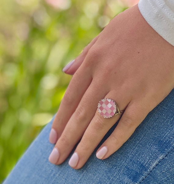 Vintage Pink Mother of Pearl Ring, Shell Jewelry, Sterling Silver