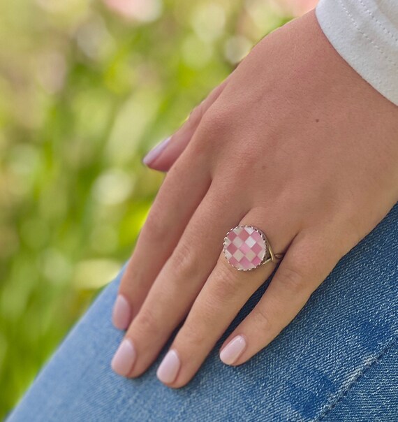 Vintage Pink Mother of Pearl Ring, Shell Jewelry, Sterling Silver