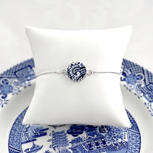 Bracelet bolo saule bleu, bijoux en porcelaine cassée en argent sterling, cadeau d'anniversaire unique pour femme