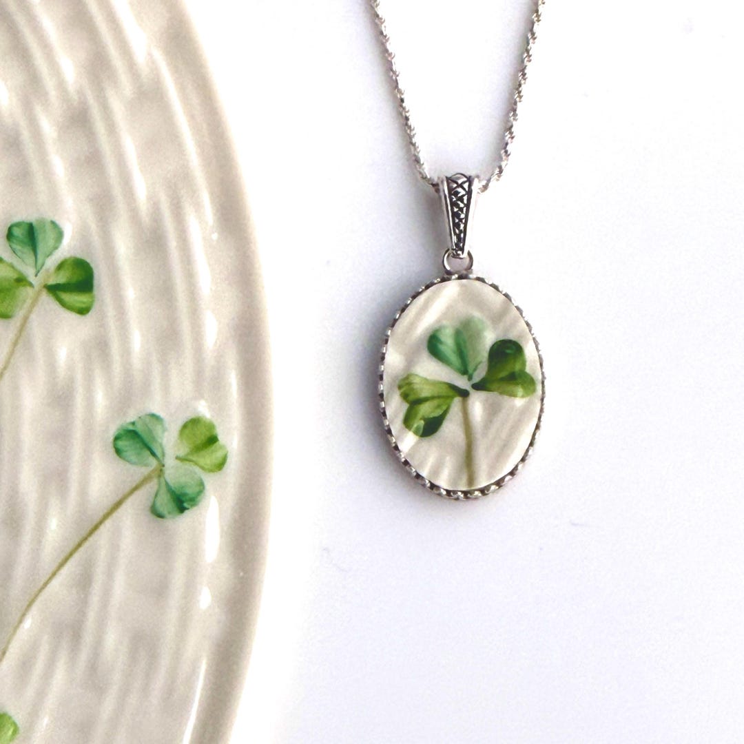 Irish Clover Belleek Necklace, One-of-a-kind Sterling Silver Jewelry ...