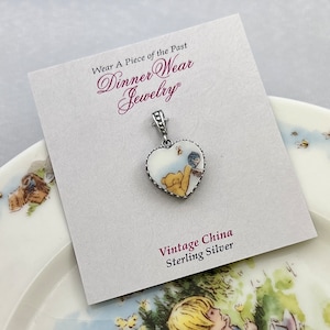 Winnie the Pooh Heart Necklace, Sterling Silver Necklace, Unique Gifts for Women, Broken China Jewelry, 20th Anniversary Gifts for Wife