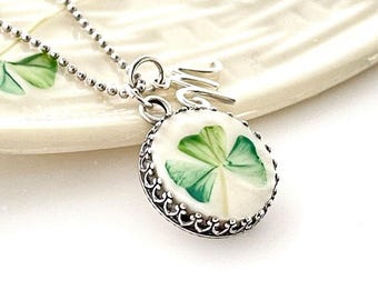 Adjustable Repurposed Belleek Irish China Necklace, Dainty Initial Necklace, Broken China Jewelry, Personalized Celtic Gifts for Women