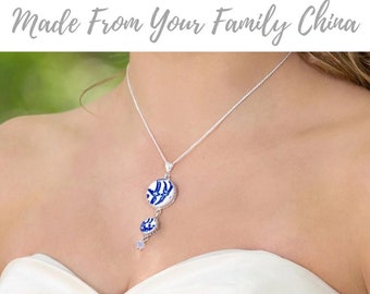 CUSTOM ORDER Double Pendant China Necklace Custom Jewelry Made from Your China In Memory of Mom Grandma Memorial Sympathy Gift