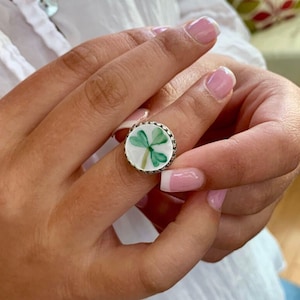 Sterling Silver Irish Ring, Belleek Broken China Jewelry, Celtic Ring, Adjustable Ring, Unique Gifts for Women, Clover Ring, Good Luck Gifts image 4