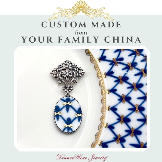 Custom Order Broken China Jewelry Brooch, Victorian Sterling Silver Heirloom Keepsake, Family Gifts