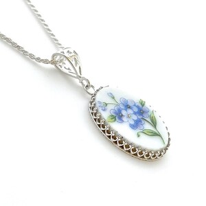 Broken China Necklace Forget Me Not Flower Necklace 20th Anniversary Gift for Wife Repurposed Jewelry image 3