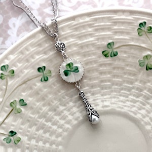 Repurposed Belleek Irish Broken China Jewelry, Pearl Necklace, Sterling Silver Celtic Victorian Jewelry, Ireland, Unique Gifts