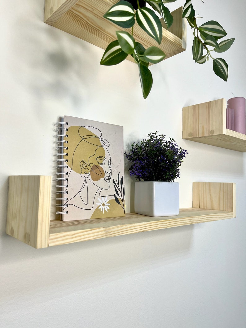 Photo inspiration: Visual Reference: Minimalist Wood Wall Shelves Floating Wooden Shelves Sophisticated