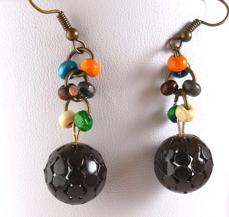Oxidised Metal Circular Hanging Earrings with Beads LP- 48Hr Delivery