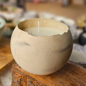 Large Beige Sphere concrete candle pot,round egg shape candle,Custom Scented Candle,Cement Egg shape Candle, Concrete Egg shape Candle