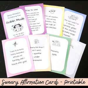 Sweary Affirmationskarten für Ihren Goblin-Modus, druckbare Affirmationen, schwören Affirmationen, positive Affirmationen