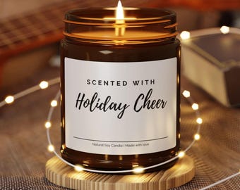 Vela de soja Holiday Cheer: Frasco ámbar con aroma navideño