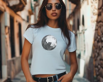 Camiseta de bebé con gráfico de bola de discoteca: Top corto de fiesta de los años 2000