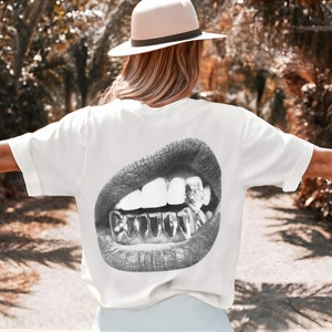 Lips Graphic Tee Statement Lips Design T-Shirt Graphic Tee, Lips T Shirt Statement Diamant Tee Unique Top Lips Design Shirt Gift For Her