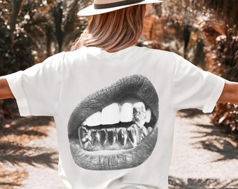 Lips Graphic Tee Statement Lips Design T-Shirt Graphic Tee, Lips T Shirt Statement Diamant Tee Unique Top Lips Design Shirt Gift For Her