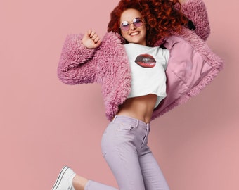 Top corto con estampado de labios rojos Y2K - Camiseta retro de los 90 para bebé