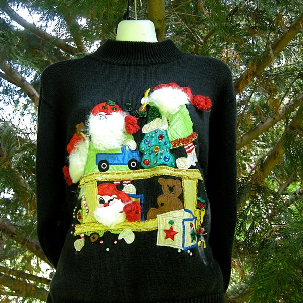 SALE Christmas Sweater - Santa's Elves -  Size Large