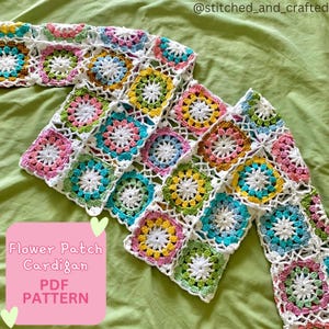 Flower Patch Cardigan Crochet Pattern - Colorful Granny Square Cardigan, Instant Digital Download